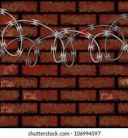 Brick Wall And Razor Wire