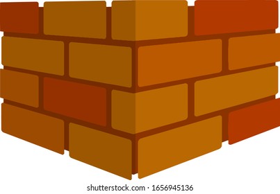 Brick wall. Red logo of construction company. Element of building in isometric view. Block and stone barrier.