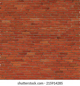 Brick wall, red relief texture with shadow, vector background illustration