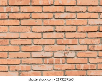 Brick wall, red relief texture with shadow, vector background illustration