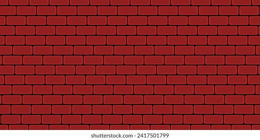 Brick wall, red relief texture with shadow, vector background illustration. Red brick tile wall background.
