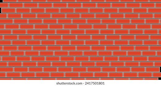 Brick wall, red relief texture with shadow, vector background illustration. Red brick tile wall background.