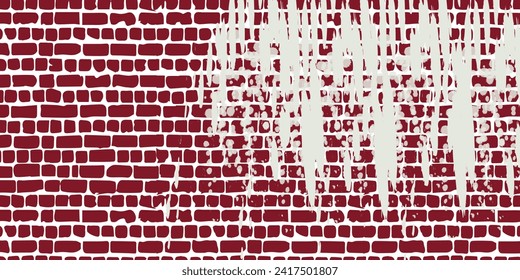 Brick wall, red relief texture with shadow, vector background illustration. Red brick tile wall background.