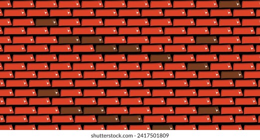 Brick wall, red relief texture with shadow, vector background illustration. Red brick tile wall background.