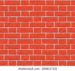 BRICK WALL RED seamless pattern background. Red, orange brick wall vector texture pattern illustration. Horizontal seamless brick texture background.