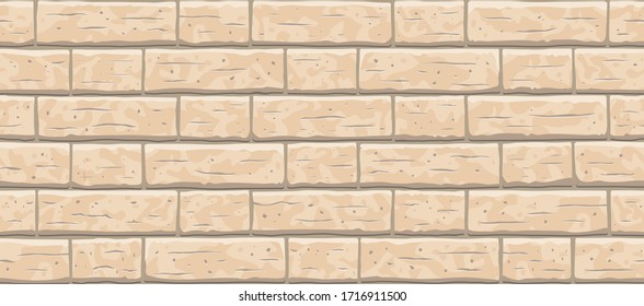 Brick wall seamless pattern background. Horizontal seamless brown brick texture background. Beige, light cartoon interior brick wall vector texture pattern illustration.