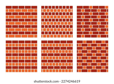 Brick wall. Seamless pattern of brickwork. Isolated vector illustration on a white background. Brick background. A wall of cobblestones. Collection of brick textures. Brick Set