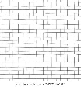 Brick wall seamless pattern. Checkered grid vector texture. Hand drawn thin line illustration. Black and white 
