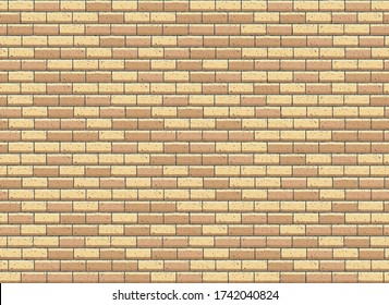 Brick wall seamless pattern. Realistic light brown brick texture design. Endless vector background. 
