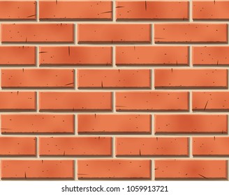 Brick wall seamless pattern with scratched tiled red stones and cement for background and abstract backdrop or wallpaper