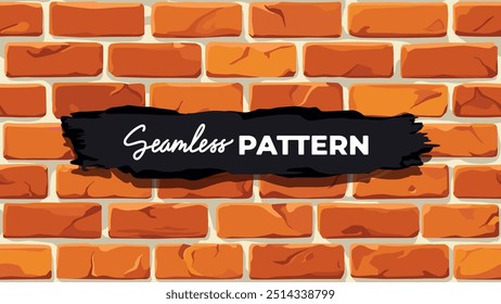 Brick wall seamless pattern. Vector illustration. Red color. Cartoon design. Flat style. High detailed. Wall texture background. Stone blocks. Realistic. Eps10.