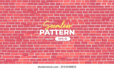 Brick wall seamless pattern. Vector illustration. Red color. Cartoon design. Flat style. Minimalism. Wall texture background. Stone blocks. Realistic. Eps10.