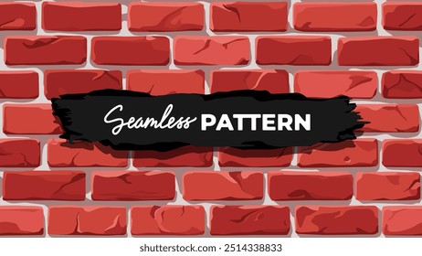 Brick wall seamless pattern. Vector illustration. Red color. Cartoon design. Flat style. High detailed. Wall texture background. Stone blocks. Realistic. Eps10.