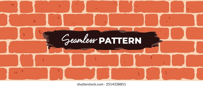 Parede de tijolo padrão sem costura. Ilustração vetorial. Cor vermelha. Desenho animado. Estilo plano. Minimalismo. Fundo da textura da parede. Blocos de pedra. Realista. Eps10