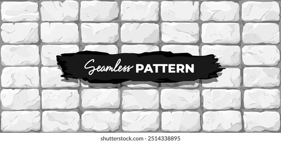 Patrón transparente de pared de ladrillo. Ilustración vectorial. Color blanco. Diseño de dibujos animados. Estilo plano. Alto y detallado. Fondo de textura de pared. Bloques de piedra. Realista. Eps10.