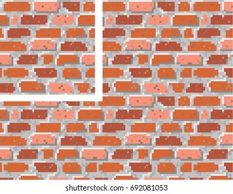 Brick wall seamless vector pattern. Pixel art. Eps 8.