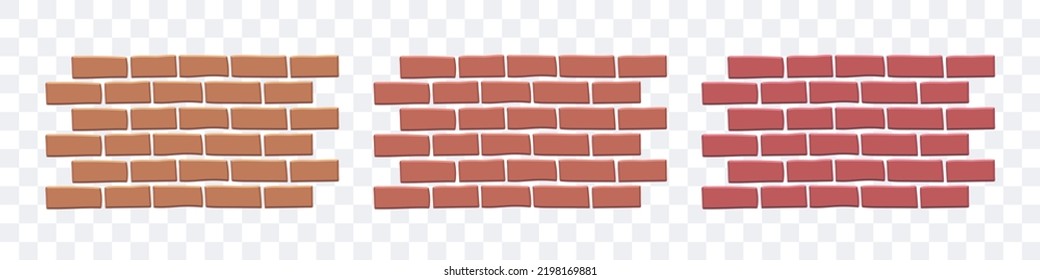 Brick wall. Set of bricks. Brick seamless pattern. Vector clipart isolated on white background. Clay bricks.