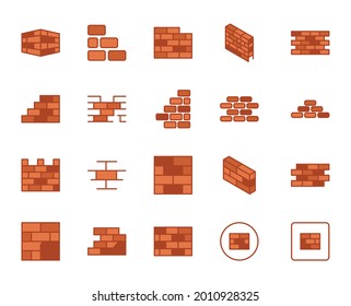 Iconos de línea de pared de ladrillo en diseño plano con elementos para el diseño de sitios web y aplicaciones móviles.  Colección de un logotipo y un símbolo infográfico moderno. Pictograma de la línea vector de la casa