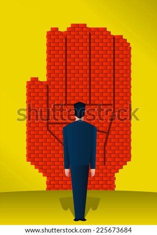 Brick wall in the shape of a hand, stopping investors