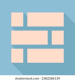 Brick wall sign. Unbleached silk Icon with very long shadow at dark sky blue background. Illustration.