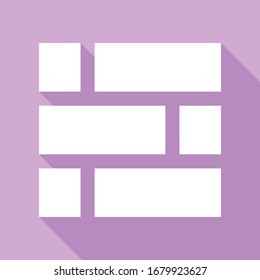 Brick wall sign. White Icon with long shadow at purple background. Illustration.