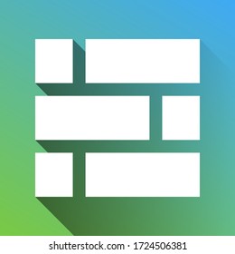 Brick wall sign. White Icon with gray dropped limitless shadow on green to blue background. Illustration.