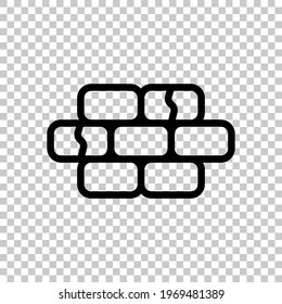 Brick wall, simple icon. Black editable linear symbol on transparent background