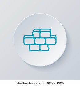 Brick wall, simple icon. Cut circle with gray and blue layers. Paper style
