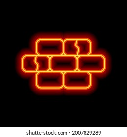 Brick wall, simple icon. Orange neon style on black background. Light linear icon with editable stroke