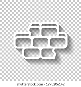 Brick wall, simple icon. White linear icon with editable stroke and shadow on transparent background