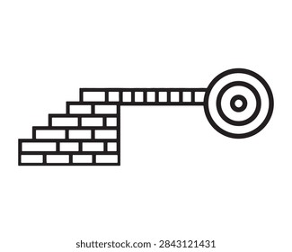 Brick wall staircase leading to a distant target icon with staircase progress achievement climbing strategy business development motivation planning attainment building advancement