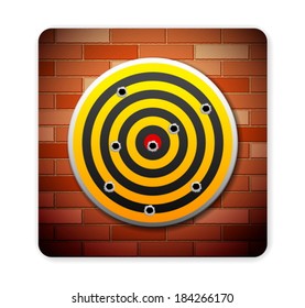 Brick wall with target icon on a white background.