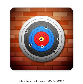 Brick wall with target icon on a white background.
