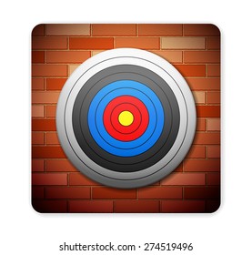 Brick wall with target icon on a white background.