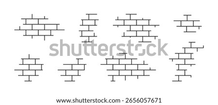 Brick wall texture set. Stone blocks background. House wall hole. Old brick wall piece. Building tile surface. Rectangle blocks pattern. Design graphic element. Vintage abstract vector illustration.