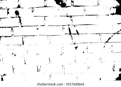 Brick wall texture vector on transparent background. Old brick wall ornament. Cracked brick wall textured overlay for vintage effect. Weathered and rough surface with grit and noise. Old texture.