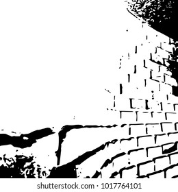 Brick wall texture for your amazing design. Stone wall in vector. Grunge background. Grain particles and dusty. Multipurpose template in black and white colors.