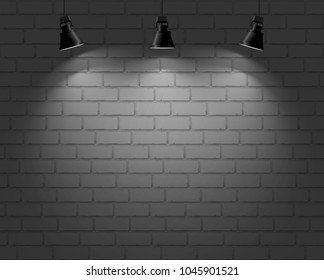 Brick wall with three light spots. Vector background.
