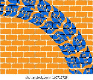 brick wall with tire design