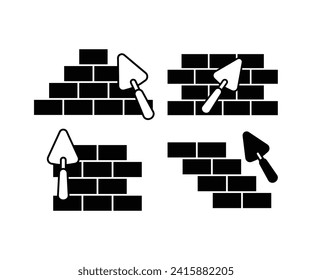 brick wall with trowel construction icon simple vector design black white illustration template collections