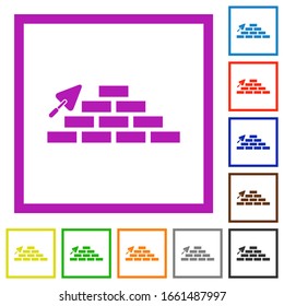 Iconos de color plano de pared de ladrillo y tela en marcos cuadrados sobre fondo blanco