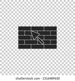 Brick wall with trowel icon isolated on transparent background. Flat design. Vector Illustration