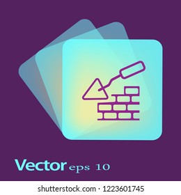 Brick wall with trowel icon on gray background with round shadow. Vector illustration.