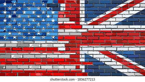 Brick Wall USA and UK flags - Illustration, 
Mixed Flags of the USA and the UK