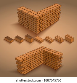 Ziegelmauer in verschiedenen Aussagen, Mauer von Brick Wall Redbrick in verschiedenen Zuständen der Konstruktion.