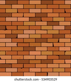 Brick wall vector background. Seamless pattern. Textured rough surface. Building construction theme. Grunge brickwork illustration. Old structure template.