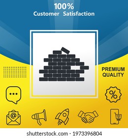 Brick wall vector glyph color icon. With yellow and blue background option