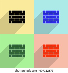 Brick wall vector icon - colored set with  long shadow