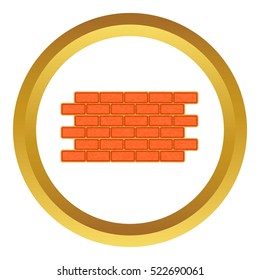 Brick wall vector icon in golden circle, cartoon style isolated on white background