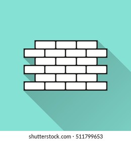 Brick wall vector icon with long shadow. Illustration isolated for graphic and web design.